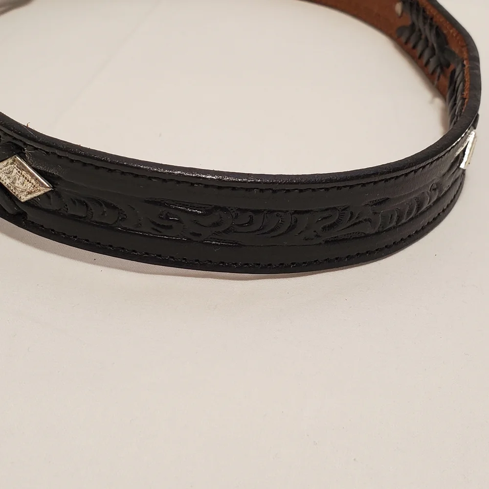 Nocona Western Black Leather Belt Made in USA Woven Embossed Embellishments